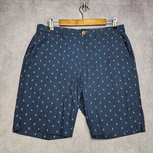 J Crew Gramercy Shorts Mens 32W Navy Blue Anchor Print Casual Summer Cotton‎